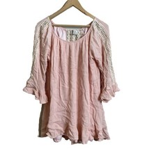 Women&#39;s Boutique Tunic Size M Pink Cream Lace Lined Boho Christian Caliendo - £10.72 GBP