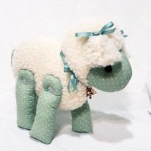 Lamb Sheep Standing Handmade Fabric Plush Stuffed Animal  10&quot; Cream Green - £19.49 GBP