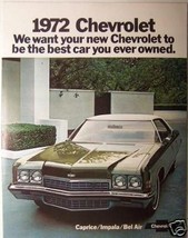 1972 Chevrolet Cars Full Line Brochure - Caprice, Impala, Bel Air - $10.00