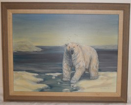 Polar Bear Oil Painting on Stretched Canvas Matted &amp; Framed 23&quot;x29&quot; Sign... - £206.04 GBP