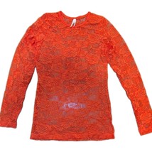 New Color Story Women&#39;s Tangerine Floral Lace Long Sleeve Top Small - $162.35 MXN