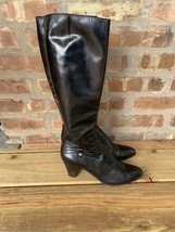 Salvatore Ferragamo Womens Black Leather Tall Riding Zip Boots Size 7.5 ... - $69.28