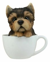 Realistic Adorable Yorkie Dog in Teacup Statue 6&quot;H Pet Pal Yorkshire Terrier - £26.78 GBP