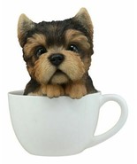 Realistic Adorable Yorkie Dog in Teacup Statue 6&quot;H Pet Pal Yorkshire Ter... - £24.65 GBP