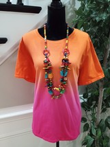 Calvin Klein Women Orange Pink Cotton Short Sleeve Round Neck Top Blouse Size 2X - £25.66 GBP