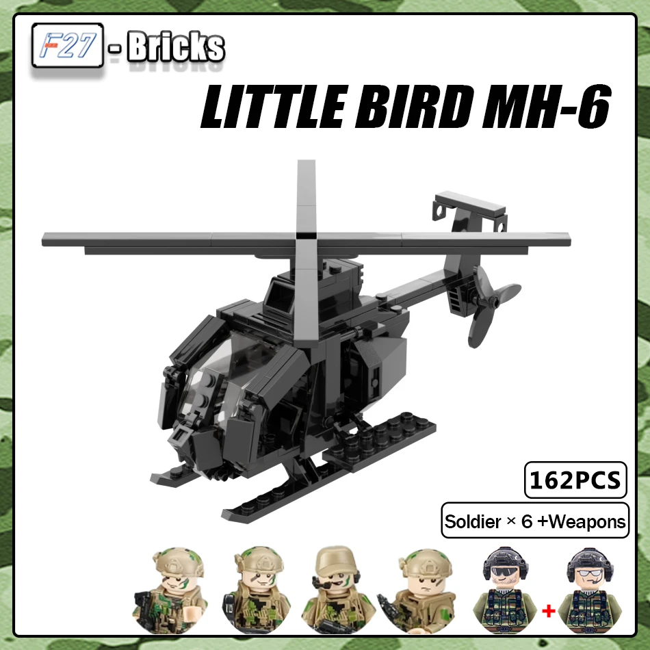 Modern Military Series Little Bird MH-6 Helicopter With Figures MOC Building - £19.33 GBP