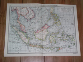 1908 Antique Map Of Indonesia Singapore Industry Transportation Ship Routes - $31.00