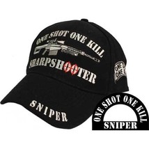 ONE SHOT ONE KILL SHARPSHOOTER SNIPER EMBROIDERED BLACK MILITARY    HAT CAP - £26.14 GBP