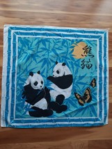 Vintage Asian Themed Panda Bandana Handkerchief Made In USA RN 14193 - £19.86 GBP