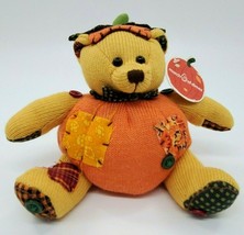 Plushland Halloween Knit Pumpkin Bear March of Dimes Stuffed 5&quot; Toy Orange B200 - £9.39 GBP