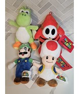 Lot Of 4 Super Mario Plush Shy Guy, Luigi, Toad, Yoshi Bundle With Tags - $26.68