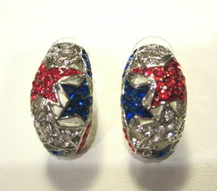 Patriotic Pierced Earrings Red White Blue American Flag Stars Very Cool - £14.47 GBP
