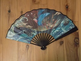 Japanese Art Print Silk Hand Folding Fan Fashion Decor Jingwei Reclamation - $29.70
