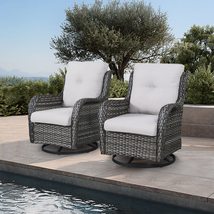 Patio Swivel Chairs Rattan Degree Set of 2 Grey Modern Contemporary Resin Wicker - $524.69