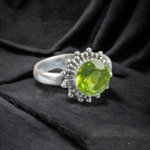 Lab Created Peridot Gemstone 925 Silver Ring Handmade Jewelry Ring - £9.53 GBP