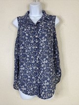H&amp;M Womens Size 2 Blue Floral Butterfly Button Front Blouse Sleeveless - £5.69 GBP
