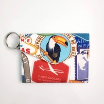 New Handmade Canvas Multicolor Stamp Print Keychain Envelope Wallet 4.5&quot; x 3.5&quot; - £11.93 GBP