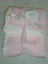 Baby By Carters Pink Knit Sweater Blanket Pink Cream Ivory Trim Square Scallop - £26.47 GBP