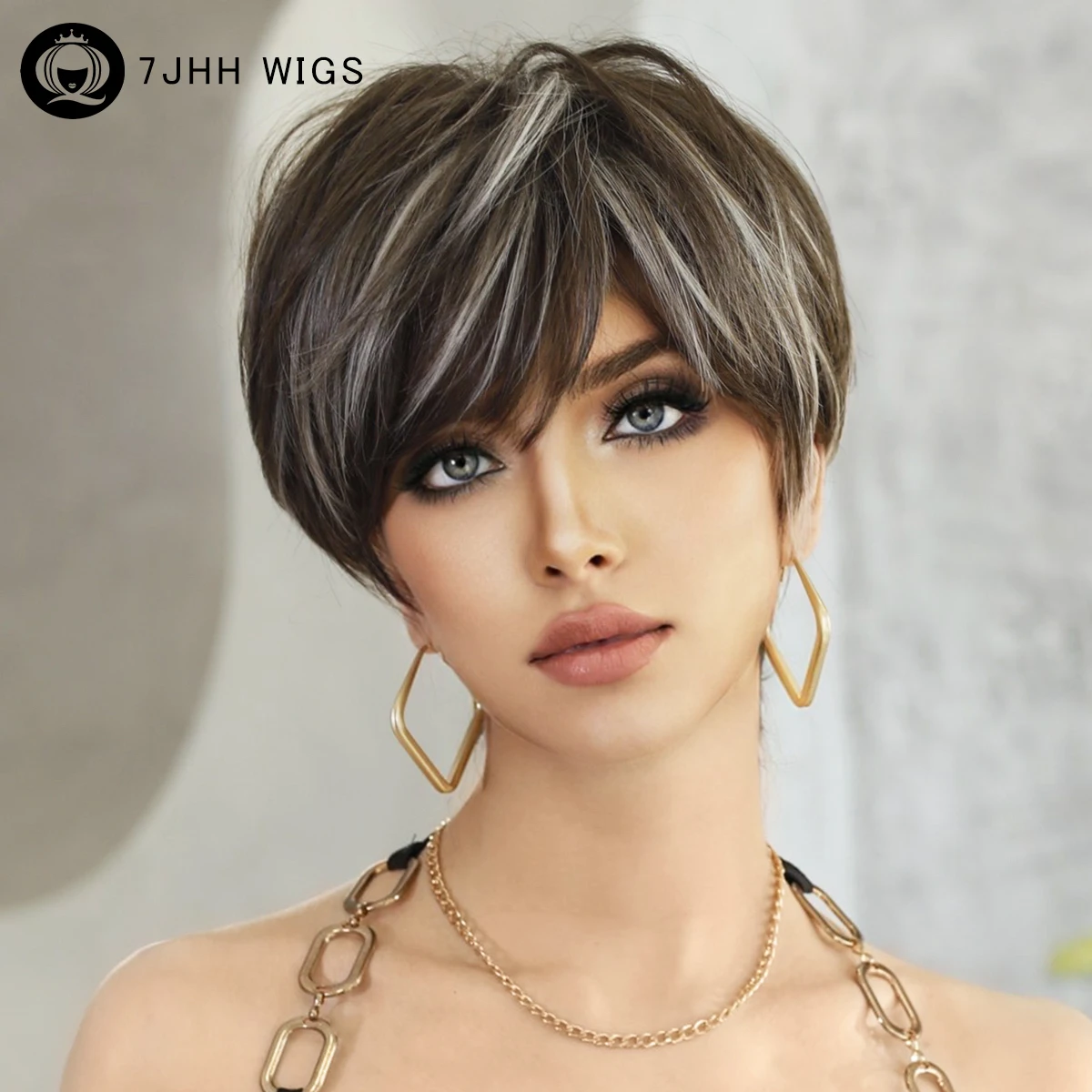 7JHH WIGS Ombre Brown Short Bob Wig for Women Daily Party Synthetic Highlight - £14.91 GBP+