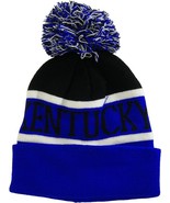 Kentucky Wide Stripe Winter Knit Pom Beanie Hat (Black/Royal Blue) - £15.94 GBP
