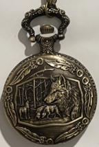 Vintage Bronze Wolf Quartz Pocket Watch Steampunk New Fast ship - $13.17