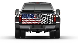 American &amp; Checkered  Racing Flag Tailgate Wrap Vinyl Graphic Decal Sticker Truc - $69.99
