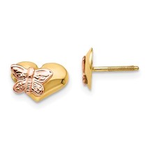14K Two-Tone Gold Butterfly Heart Screwback Earrings - £87.09 GBP