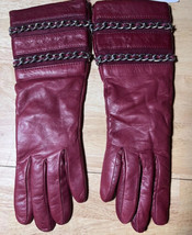Size 6 1/2 NEW Bloomingdales Red Leather  Chain Link Gloves with Cashmer... - $39.99