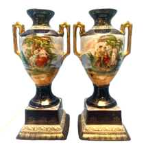 Vintage Empire Ware Set Of 2 Vases Stoke-on-Trent England Porcelain Cobalt Blue - $84.14