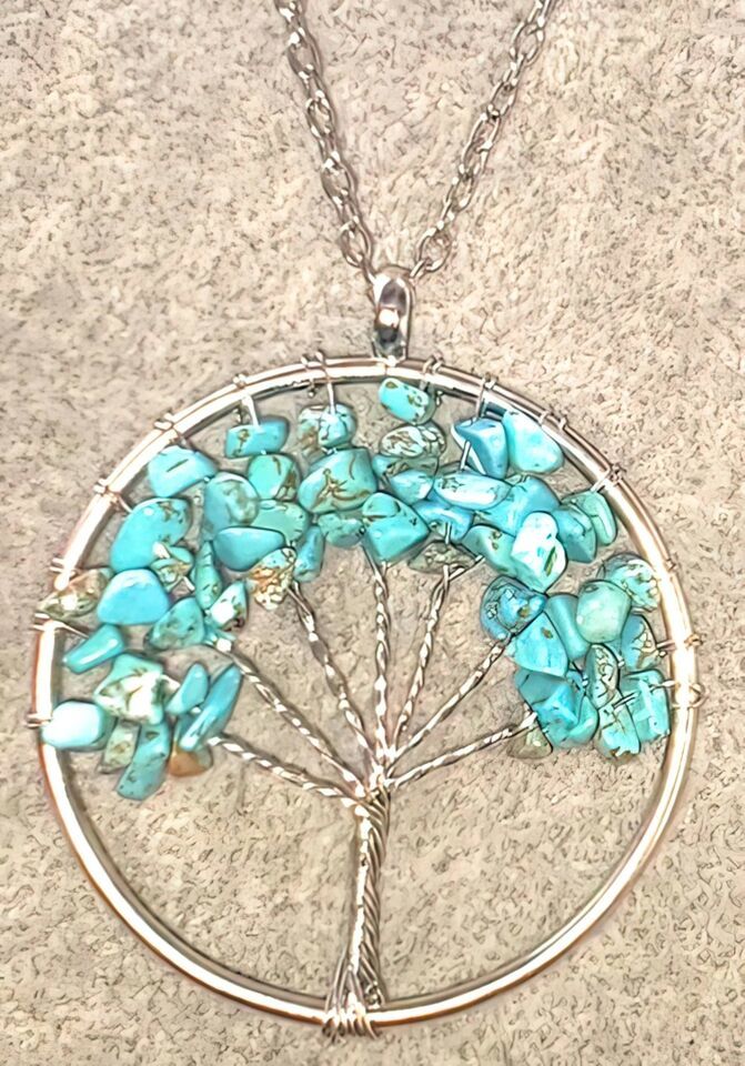 Turquoise Gemstone Tree of Life Necklace