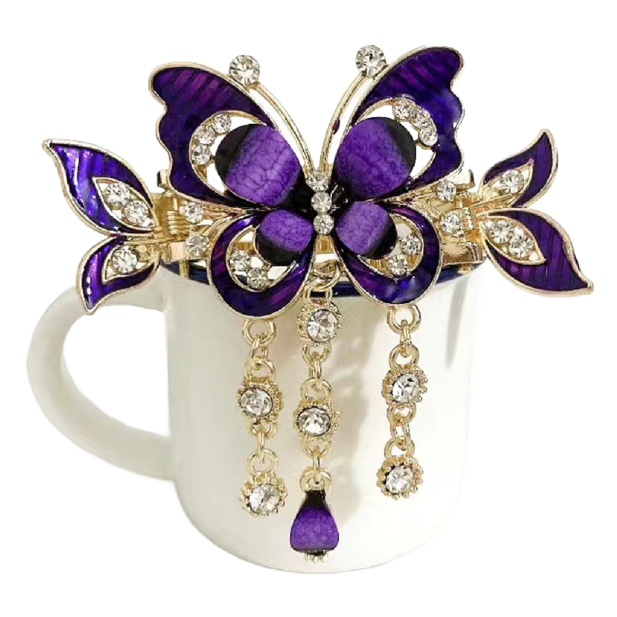 Elegant Purple/Gold Butterfly &amp; Flower Hair Clip Claw with Rhinestone Ta... - $10.00