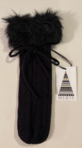 Believe Black Fur Top Knitted Gift Christmas Stocking - $12.02