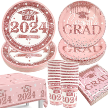 Pink Graduation Party Plates and Napkins, 121Pcs Rose Gold Graduation De... - $41.63