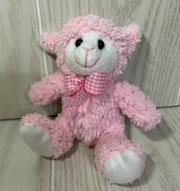 small mini plush pink sheep lamb gingham ribbon bow Easter stuffed animal toy 6&quot; - £7.75 GBP