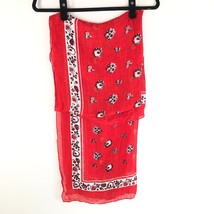 Womens Scarf Wrap Rectangle Sheer Floral Border Red White 73x27.5 - £7.80 GBP