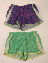 Champion girls&#39; running shorts size L 10-12 lot of 2 green and purple - £3.19 GBP