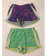 Champion girls&#39; running shorts size L 10-12 lot of 2 green and purple - £3.12 GBP