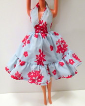 Vtg  Clone Barbie Doll Clothes Light Blue &amp; Red Party Dress Mod - £17.54 GBP