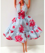 Vtg  Clone Barbie Doll Clothes Light Blue &amp; Red Party Dress Mod - £17.38 GBP