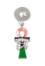 Afro-Flag Colored ANKH Cross Eye of RA Motif Silver Tone Rope Chain Neck... - $24.99