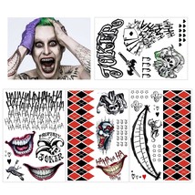Joker Tattoos Suicide Squad Stickers 4 Sheets Halloween Temporary Tattoos Hand F - £13.66 GBP