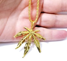 Dainty Gold Leaf Charm Necklace, Hemp Leaf Pendant Necklace, Best Friend... - $27.98