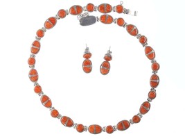 Calvin Begay Navajo Sponge Coral Sterling Channel inlay necklace and earrings - £765.38 GBP