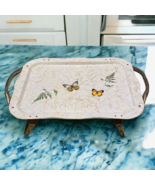 Vtg TV Serving Tray Stand Retro Metal Butterfly Confetti Gold Legs + Han... - £25.21 GBP