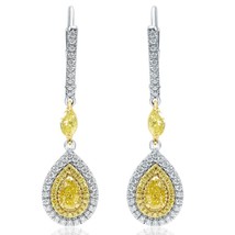 2.42 CT Pear Shaped Yellow Diamond Teardrop Halo Earrings 14k White Gold - $98,667.20 MXN