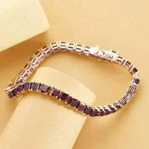 11Ct Princess Cut Lab Created Garnet Tennis Bracelet in 14K White Gold Plated - $264.59