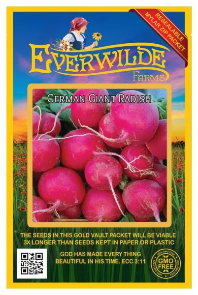 1 Oz German Giant Radish Seeds - Everwilde Farms Mylar Seed Packet - £11.92 GBP