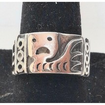 Taxco 925 Sterling Silver Aztec Beact Design Band Ring Size 7.75 Sky - £31.30 GBP