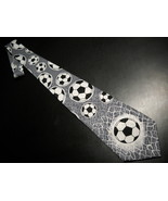 A Rogers Neck Tie Soccer Balls II Greys Black White with Repeating Socce... - $10.99
