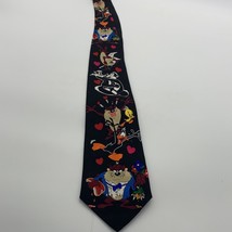 Vtg 1993 Looney Tunes Mania Necktie Taz Pepe la Pew Daffy Duck Valentines Silk - £7.58 GBP